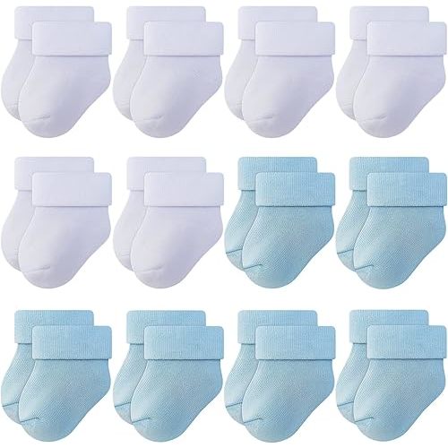 RATIVE Newborn Baby Socks 0-6,6-12 Months Thick Terry Turn Cuff Socks for Unisex Boys Girls