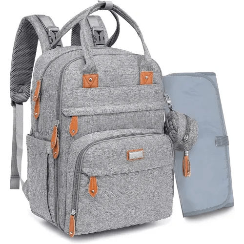 BabbleRoo Diaper Bag Backpack - Baby Essentials Travel Tote - Multi Function Waterproof Diaper Bag, Travel Essentials Baby Bag with Changing Pad, Stroller Straps & Pacifier Case - Unisex, Light Gray