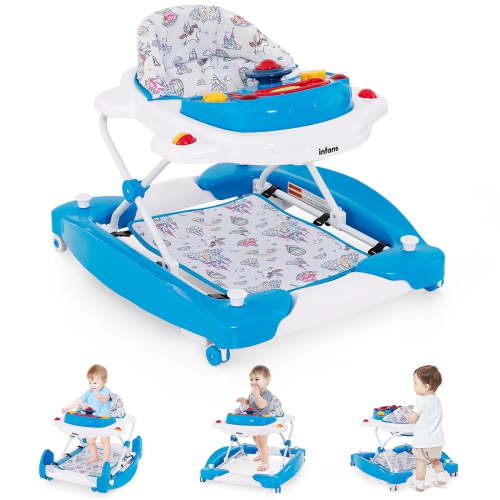 OLAKIDS Baby Walker, 6 in 1 Behind Walker Learning Seated Rocker Bouncer with Removable Music Tray, Adjustable Height, Washable Seat Cushion, Foldable Activity Center for Toddlers