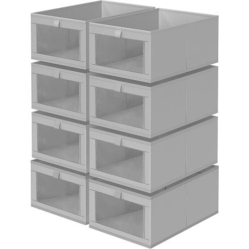 Criusia 8 Pack Linen Closet Organizers and Storage, Large Linen Closet Baskets for Organization, Foldable Storage Containers for Toys, Clothing, Towels, Jeans, Books, Shelves, Grey