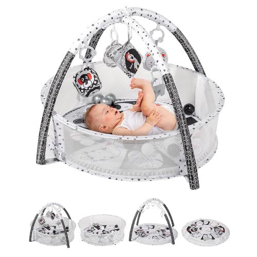 dearlomum 4-in-1 Baby Play Mat Baby Gym,Tummy Time for Floor Activity Ball Pit Including 18 Balls with 5 Infant Learning Sensory Toys for Newborn Toddler Boy & Girl Gifts(Black and White)