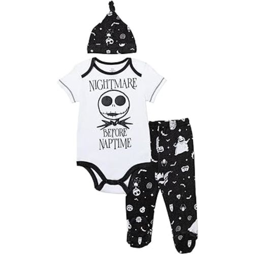 Disney Nightmare Before Christmas Zero Sally Oogie Boogie Baby Bodysuit Pants and Hat 3 Piece Outfit Set Newborn to Infant