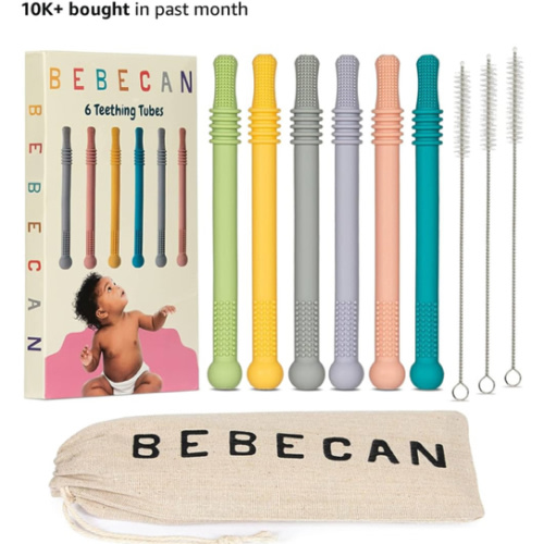 Teething Sticks for Babies 0-36 Months - Super Soft Silicone Teethers in 6 Vibrant Colors, Infant Teething Relief, Multicolored Teething Tubes Baby Gift Teethers