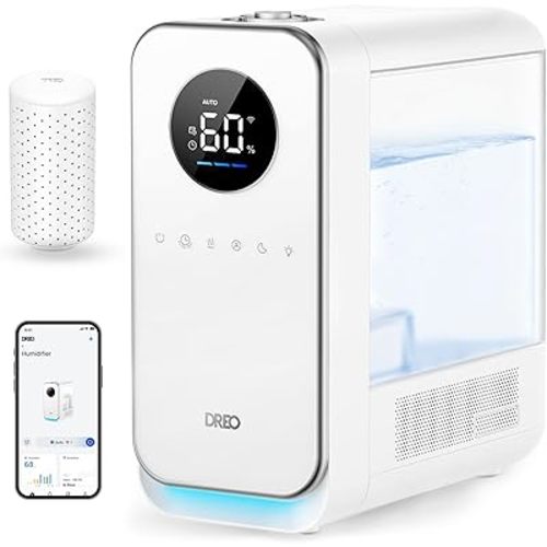 Dreo Humidifiers for Bedroom, Top-filled Smart Quiet Cool Mist Humidifier for Large Room, 50 Hours Runtime for Home, Indoor Plants, Oil Diffuser & Nightlight for Baby Nusery, 5L, with Alexa/Google