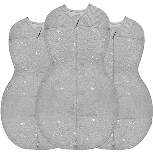 Happiest Baby Sleepea 5-Second Swaddle - 100% Organic Cotton Baby Swaddle Blanket - Doctor Designed Promotes Healthy Hip Development - 3-Pack Bundle (Graphite Stars, S, M, L)