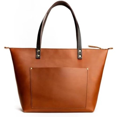 Portland Leather Goods Zipper Tote Bag – Handmade, Durable & Unlined – Interior & Exterior Pockets