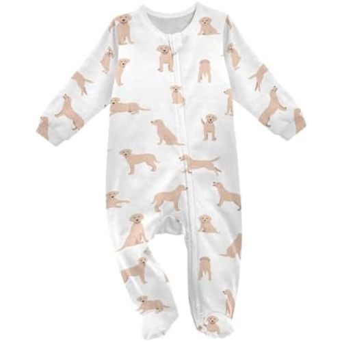 Labrador Dog Baby Sleepers For Girl Boys Newborn Baby Play One-Piece Footies For 0-24 Months White