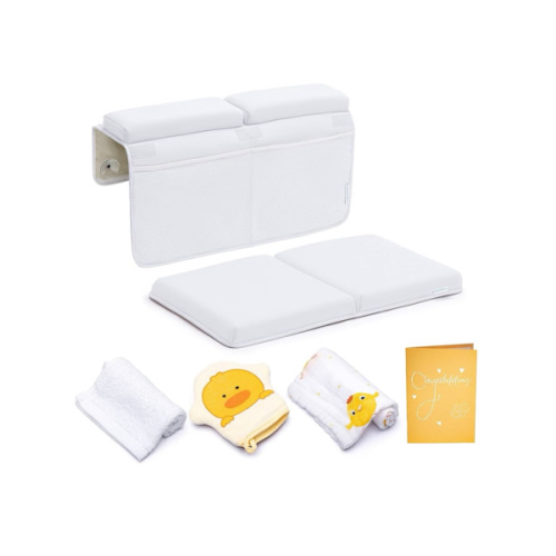 Bath Kneeler and Elbow Rest Pad, Extra Thick Baby Bath Kneeling Pad and Elbow Pad for Bathtub. Bath Tub Elbow Pad with Infant Toy and Baby Accessories Organizer, Off White Color