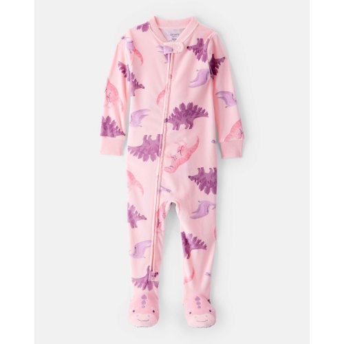 Baby Girl Dinosaur Loose Fit 2-Way Zip 1-Piece Pajamas - Pink - Carter's | Carter's