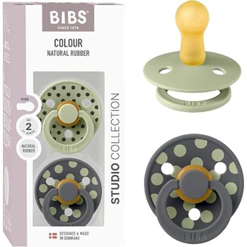 BIBS Colour Polka Dots Pacifier, 6-18 Months, 2-Pack, Round, Sage/Iron