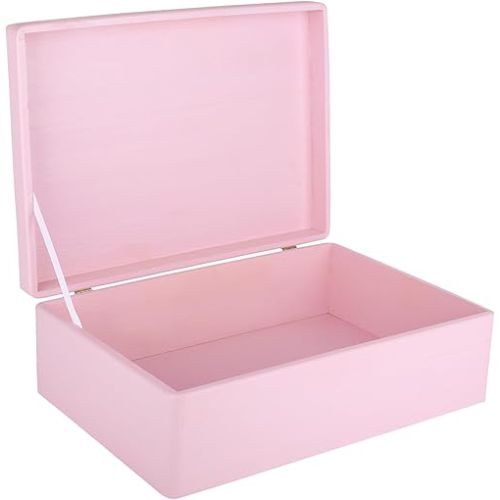 XL Pink Wooden Box Storage with Hinged Lid | 15.8 x 11.8 x 5.5 inches (+-0.5) | Gift Box for Tool Dog Toy Shoes Clothes Kitchen Storage Document | Wood Keepsake Chest