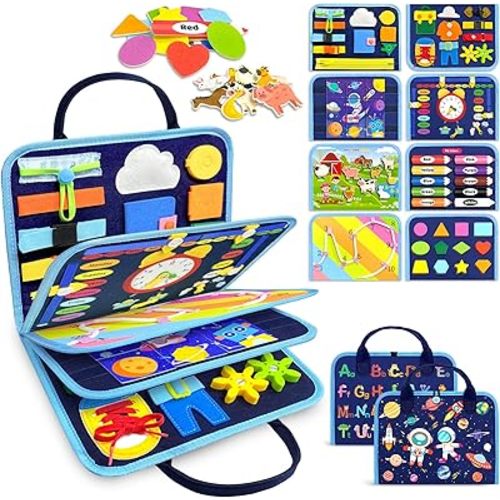 Gojmzo Busy Board Montessori Toys for Toddler Boy Birthday Gifts, Busy Book Sensory Toys for Toddlers, Learning Educational Toddler Travel Activities