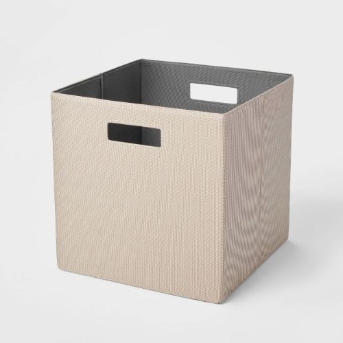 13" X 13" Fabric Bin Woven Yarn Dye Light Taupe - Brightroom™
