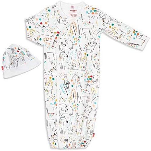 Magnetic Me by Magnificent Baby 100% Organic Cotton Sack Gown & Hat Set, Newborn to 3 Months