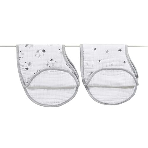aden + anais Burpy Bib, 100% Cotton Muslin, Soft Absorbent 4 Layers, Multi-Use Burp Cloth and Bib, 22.5" X 11", 2 Pack, Twinkle - Stars