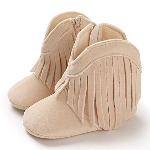 Timatego Baby Girl Cowboy Tassel Boots Side Zipper Non Slip Stay On Booties Infant Toddler First Walker Warm Winter Crib Shoes 3-18 Months