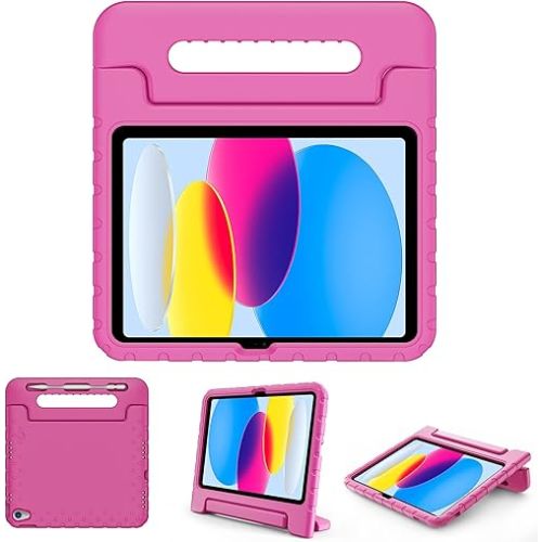 ProCase Kids Case for iPad 11th Generation (A16) 2025/ iPad 10th Generation 2022 10.9 Inch with Pencil Holder, Shockproof Kids Cover with Stand and Convertible Handle for iPad 11/iPad 10 -Magenta