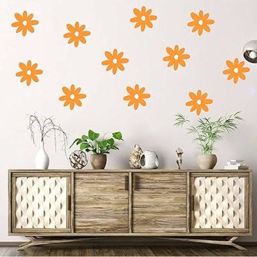Daisy Flower with dots Wall Decals Nursery Decal Living Room Vinyl Wall Decal Wall Sticker Kids Room Wall Decor Y43 (Yellow,White, Design 2)