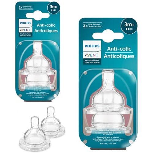 Philips AVENT Anti-Colic Baby Bottle Flow 3 Nipple, SCY763/04, 4 Count (Pack of 1)