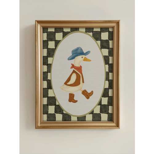 Vintage Cowboy Goose Nursery Wall Art, Toddler Western Theme Download, Checkered Baby Boy Nursery Wall Decor, Western Duck Printable Art