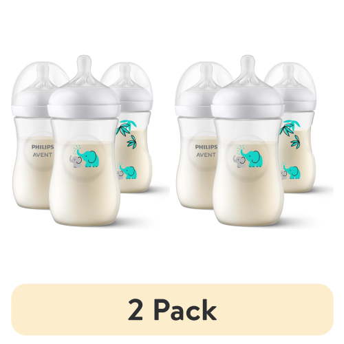(2 pack) Philips Avent Natural Baby Bottle with Natural Response Nipple, Elephant, 1m+, 9oz, Blue, 3pk, SCY903/69