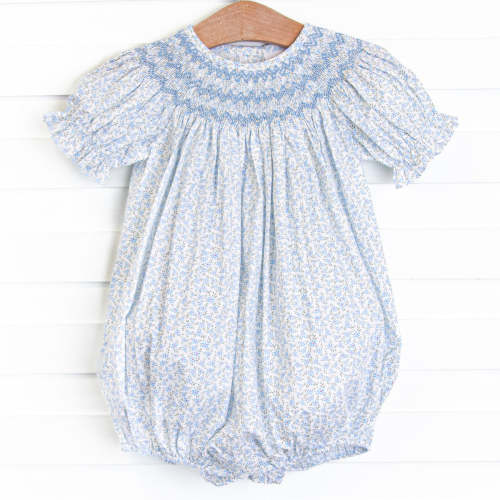 Blue Blooms Puff Sleeve Smocked Bubble, White
–
Stitchy Fish