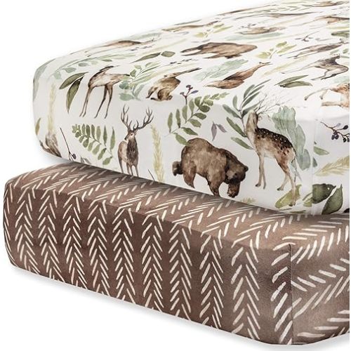 Pobibaby - 2 Pack Premium Fitted Baby Boy Crib Sheets for Standard Crib Mattress - Ultra-Soft Cotton Blend, Safe and Snug, and Stylish Woodland Crib Sheet (Wildlife)