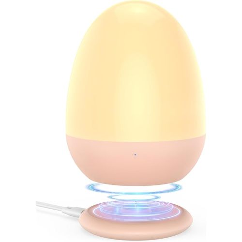 JolyWell Night Light for Kids, Egg Light for Nursery with Stable Charging Pad, Baby Night Light Portable for Breastfeeding, Toddler Night Light for Bedroom, 1h Timer & Touch Control, ABS+PC, White
