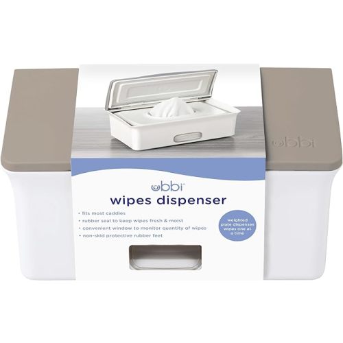 Ubbi Baby Wipes Dispenser with Weighted Plate and Secure Seal, Nursery and Baby Registry Essential to Keep Wipes Fresh, Taupe - One Size - Taupe Wipes Dispenser