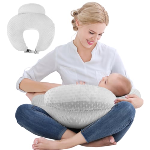 CshidWorld Nursing Pillow for Breastfeeding, Plus Size Breastfeeding Pillows for More Support for Mom and Baby, with Adjustable Waist Strap and Removable Suede Cover, Grey