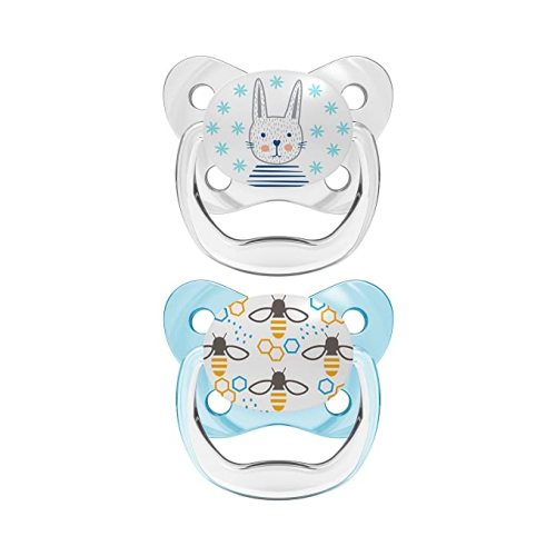 Dr. Brown's PreVent Orthodontic Baby Pacifier, Suction Free Air Channel, Contoured Butterfly Shield is Gentle on Face, Made in USA, Stage 1, 0-6m, 2-Pack, Blue