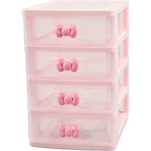 Lovely Pink Receiving Storage Cabinets Box With Multi-layers And Pink Bowknot Handle (Four layers (7.06 x 5.22 x 8.05 inches))