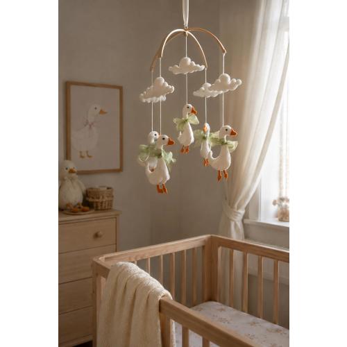 Goose Baby Mobile, Nursery Mobile with Geese, Felt Baby Crib Mobile, Neutral Nursery Decor, Handmade Cloud Mobile, Goose Nursery Theme