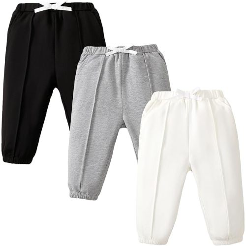 SOBOWO Baby Boy Sweatpants Jogger Pants Toddler Boys Solid Elastic Waist Letter Patched Active Bottoms Fall Winter Clothes