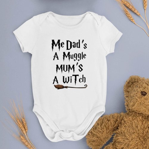 Funny Wizard Witch Flying Broom Cute Baby Bodysuit, Wizard Family Cute Newborn Shower Gift Suit Romper, Magical Joke Unisex Romper Gift