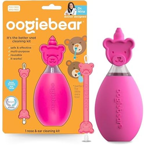 oogiebear: BearPair Baby Nose Cleaner & Ear Wax Removal Tool with Nasal Aspirator - Safe Booger & Earwax Removal for Newborns, Infants, Toddlers - Essential Baby Stuff, Diaper Bag Must-Have - Pink