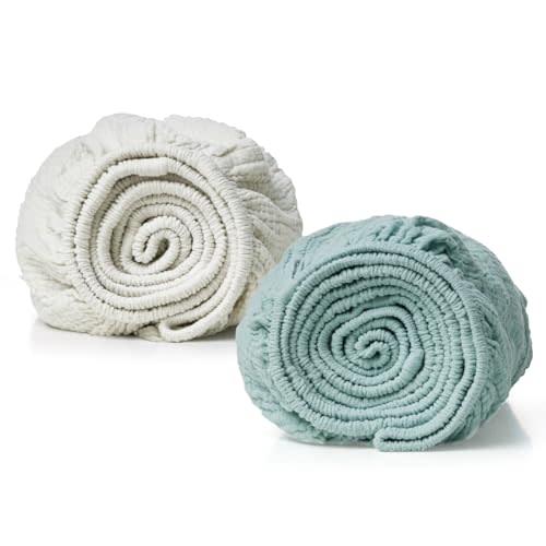 Momcozy Muslin Fitted Bassinet Sheet, 2 Pack Soft Breathable Natural Cotton 32"x16" Baby Cradle Mattress Sheet, 360° Mattress Wrapping No Slip Boys Girls Neutral Bed Sheet, Small, Green & Grey