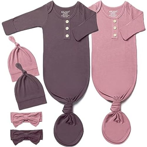 Baby Noah Newborn Knotted Gown Set with Hat and Headband - Buttery Soft Tie Bottom Gown for Baby's Sweet Dreams (2 Packs)