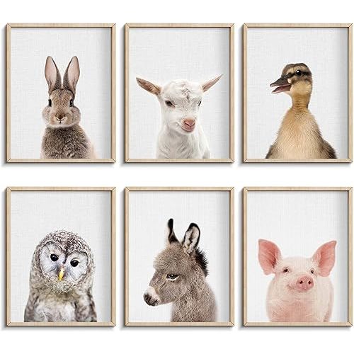 Farmhouse Baby Animal Posters and Prints, Cue Bunny, Duck Rabbit, Owl Prints, Nordic Picture Kids Room Decoration, Unframed Wall Art (YM342.8"x10"(20x25cm))