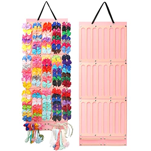Vimiv Hair Bows Holder w/Extra Large Capacity, Hair Clips Storage Hanger w/ 27 Ribbons, Head Bows Hanger, Baby Hair Accessory Storage Display w/Sturdy Rope, Wall Hanging for Girl Room