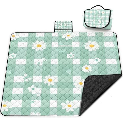 Extra Large Picnic Blanket Waterproof,80"x 80"Foldable Machine Washable Beach Blanket,Outdoor Blanket for 6-8 Adults,Suitable for Indoor Crawling,Park Beach,Camping,Hiking,Family Travel(Light green)