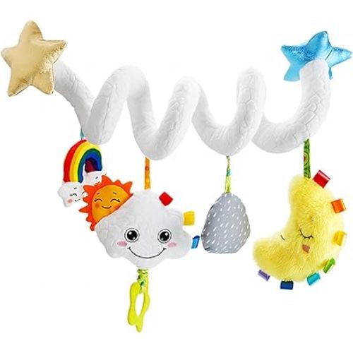 Ebrima Baby Car Seat and Stroller Toys for 0-6 Months - Infant Spiral Plush Hanging Toys for Carseat, Crib Bar, Bassinet - Colorful Star
