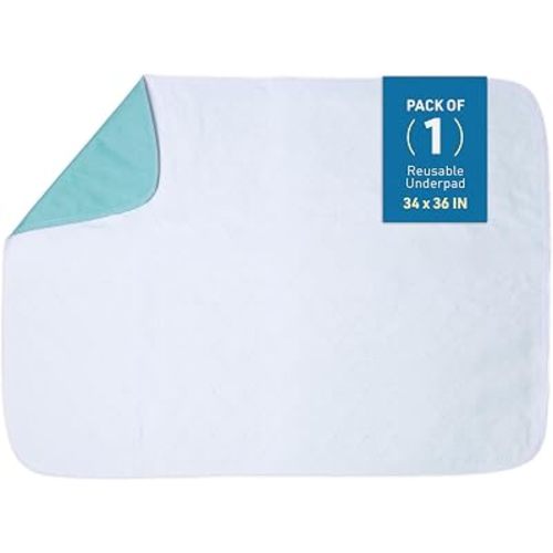 BodyMed Extra Heavy Absorbency Washable & Reusable Underpad, 34 x 36-inch, 1 Pack - Waterproof, Quick Drying, Nursing Incontinence Pad for Seniors, Adults, Pets - Bed, Wheelchair, Furniture Protection