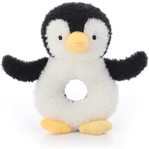 Apricot Lamb Baby Lovey Penguin Soft Rattle Toy, Plush Stuffed Animal for Newborn Soft Over 0 Months (Black Penguin, 6 Inches)