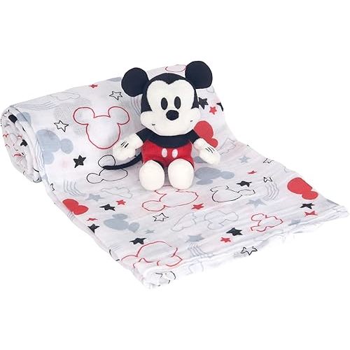 Lambs & Ivy Disney Baby Mickey Mouse Muslin Swaddle Blanket & Plush Gift Set