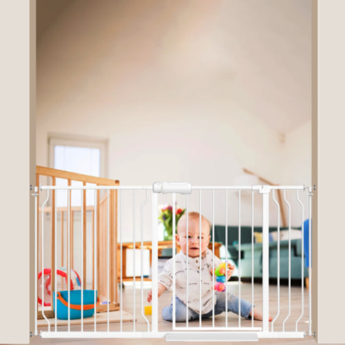 Fairy Baby 57" Extra Wide Baby Safety Gate Walk Thru White Metal Gate