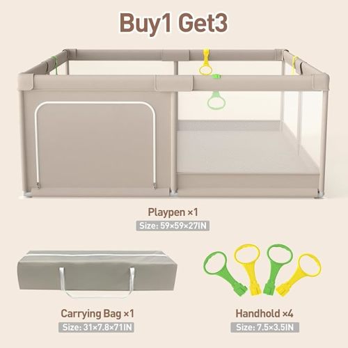 Baby Playpen, Playpen for Babies and Toddlers, Extra Large Playpen, Play pens for Babies and Toddlers (59 * 59inch playpen without mat) - 59*59inch playpen without mat