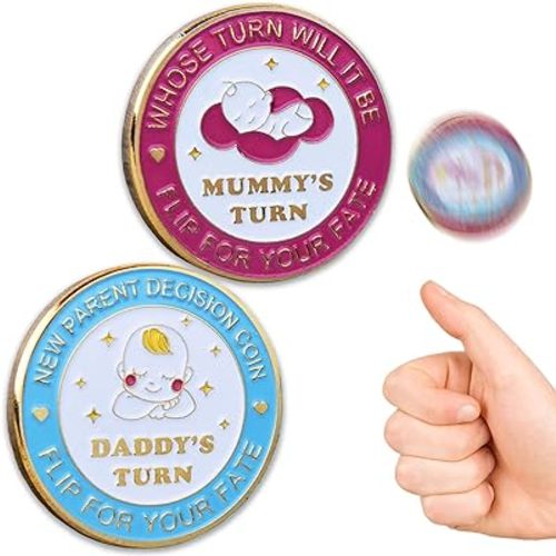 Funny Baby Gift New Parents Decision Coin,Pregnancy Gifts New Dad Mom Gifts,New Parents Gifts for Couples Halloween Thanksgiving Christmas Gift for First Time to be Moms Dads Daddy Mummy Double Sided