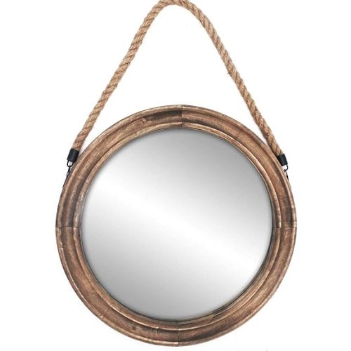 Funly mee 16.2 Inch Rustic Round Decorative Mirror with Solid Wood Frame&Rope Hanging,Farmhouse Antique Wall Decor (L)