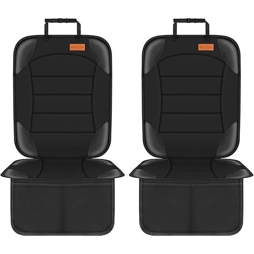 Siivton Car Seat Protector for Child Seat Cushion for Leather and Fabric Seats, 2 Mesh Pockets, Non-Slip Backing, Carseat Protectors for Vehicles, Baby, Pets (2 Pack)
